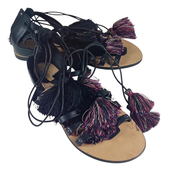 Shoes - Rebecca Minkoff Black and Multicolor Tassel Gladiator Sandals Sz 10 EUC Summer